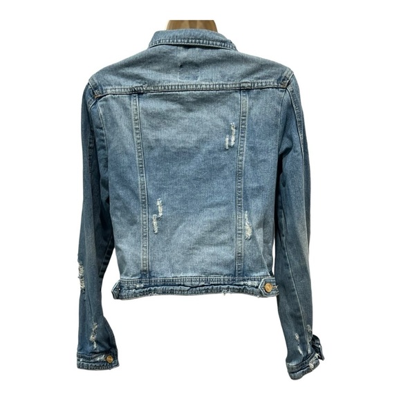 Boom Boom Jeans Cropped Distressed 100 Cotton Jean Denim Jacket Size Small - Picture 3 of 9